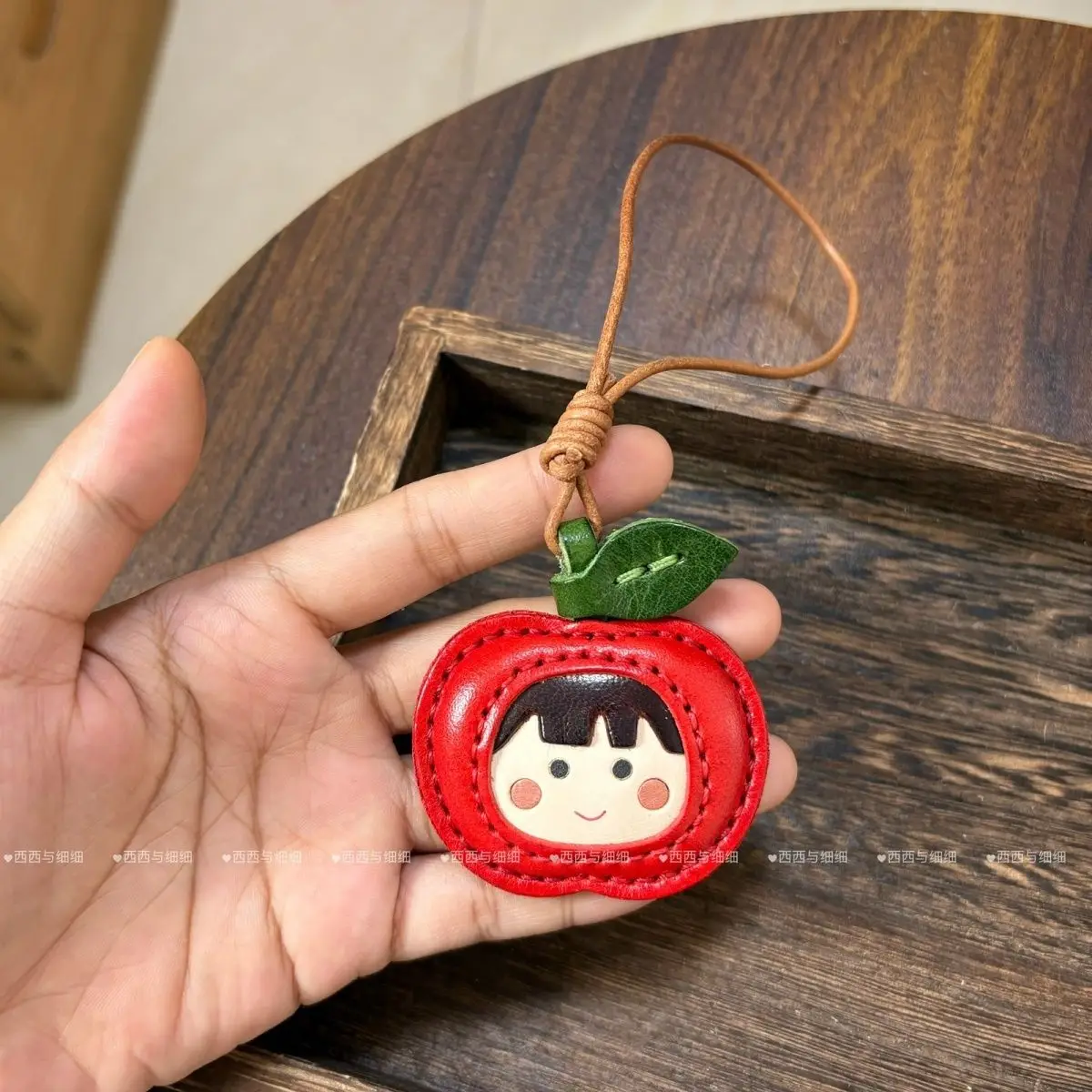 Top Layer Cowhide Five-Pointed Star Pendant Bag Charm Tomato Pendant Car Keychain Pendant Cherry Maruko-chan Bag Charm