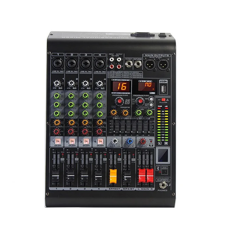 

Professional MC4 Audio Mixer with Built-in 16DSP Bluetooth Effect 24BIT for Stage Performance