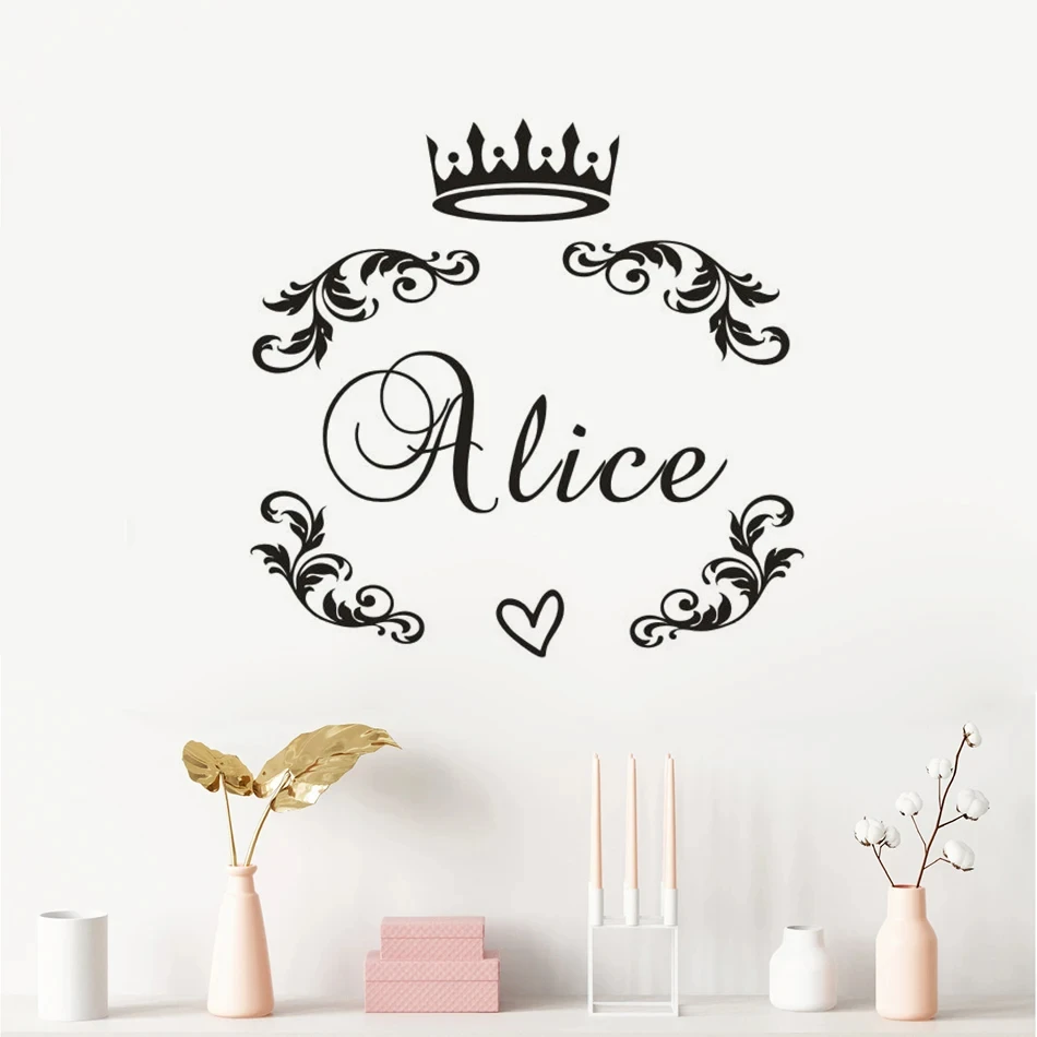 Benutzer definierte Prinzessin Name Wand Vinyl Aufkleber Mädchen Baby Zimmer Dekoration personal isierten Namen mit Prinzessin Krone Vinyl Wanda uf kleber