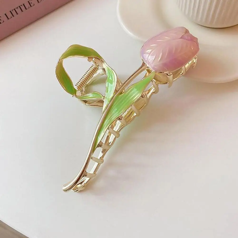 

Tulip Hair Claw Grace Flower Shark Clip Headdress Vintage Ponytail Claw Clip Trendy Sweet Hair Clip For Girl Hair Accessories