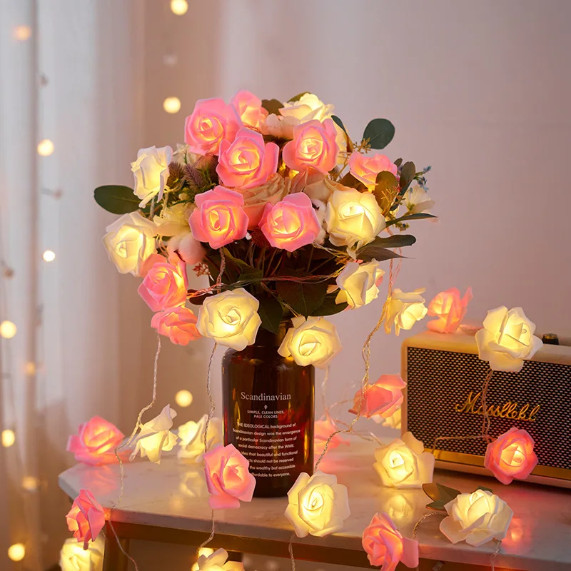 Rose Flowe LED String Lights ghirlanda, matrimonio, decorazioni per il compleanno, regalo di san valentino, decorazioni per l'albero di natale per la casa, all'aperto