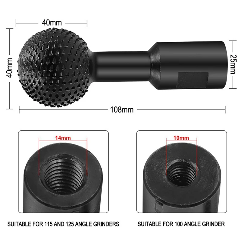 At53 2 pçs 10mm + 14mm ângulo moedor bola cabeça de moagem bola cinzel bola faca bola arquivo moagem cabeça carpintaria moagem