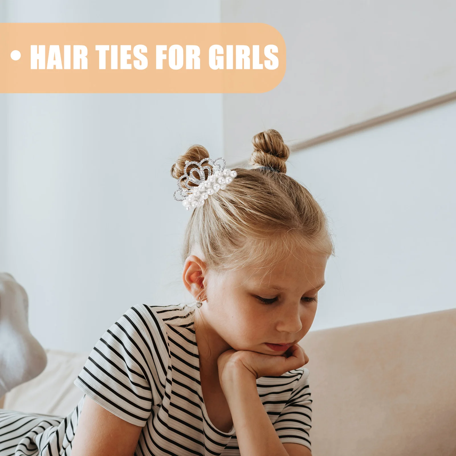 

Pearl Beaded Hair Tie Crown Elastic Ponytail Holder Hair Scrunchy Decorative Band for Little Girls Scrunchies for Girls