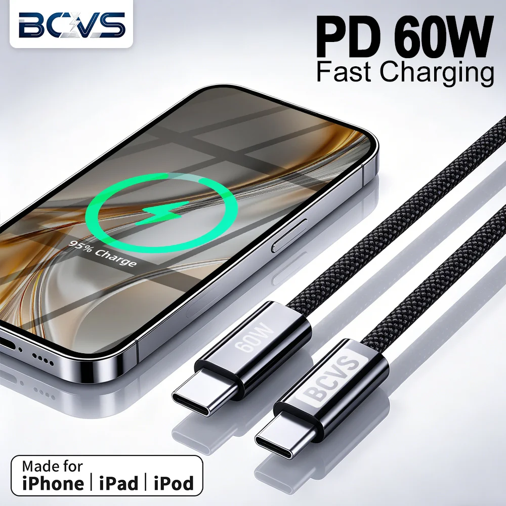 2 Pack Braided USB-C to USB-C Cable 60W PD Fast Charging Data Sync Cord Compatible with iPhone 15/15 Plus/15 Pro/15 Pro Max