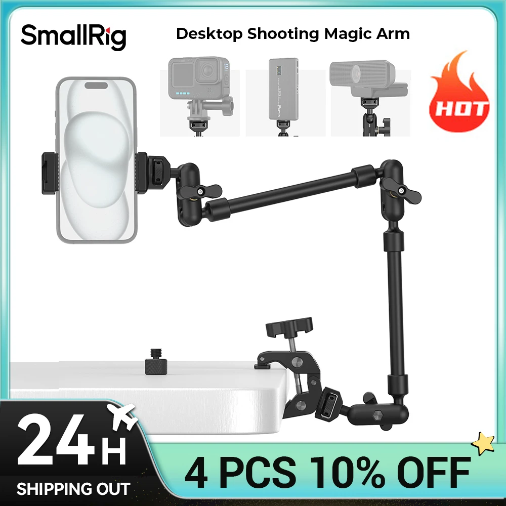 SmallRig Desktop Shooting Magic Arm with Crab Clamp Kit, Adjustable  Magic Arm for Smartphones, Webcams and Action Cameras 4766