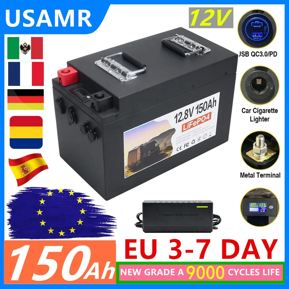 Nuevo 12V 50Ah 100Ah 200Ah 300Ah 500Ah 600Ah 12,8 V LiFePO4 batería recargable BMS integrada para inversor Solar RV sin impuestos