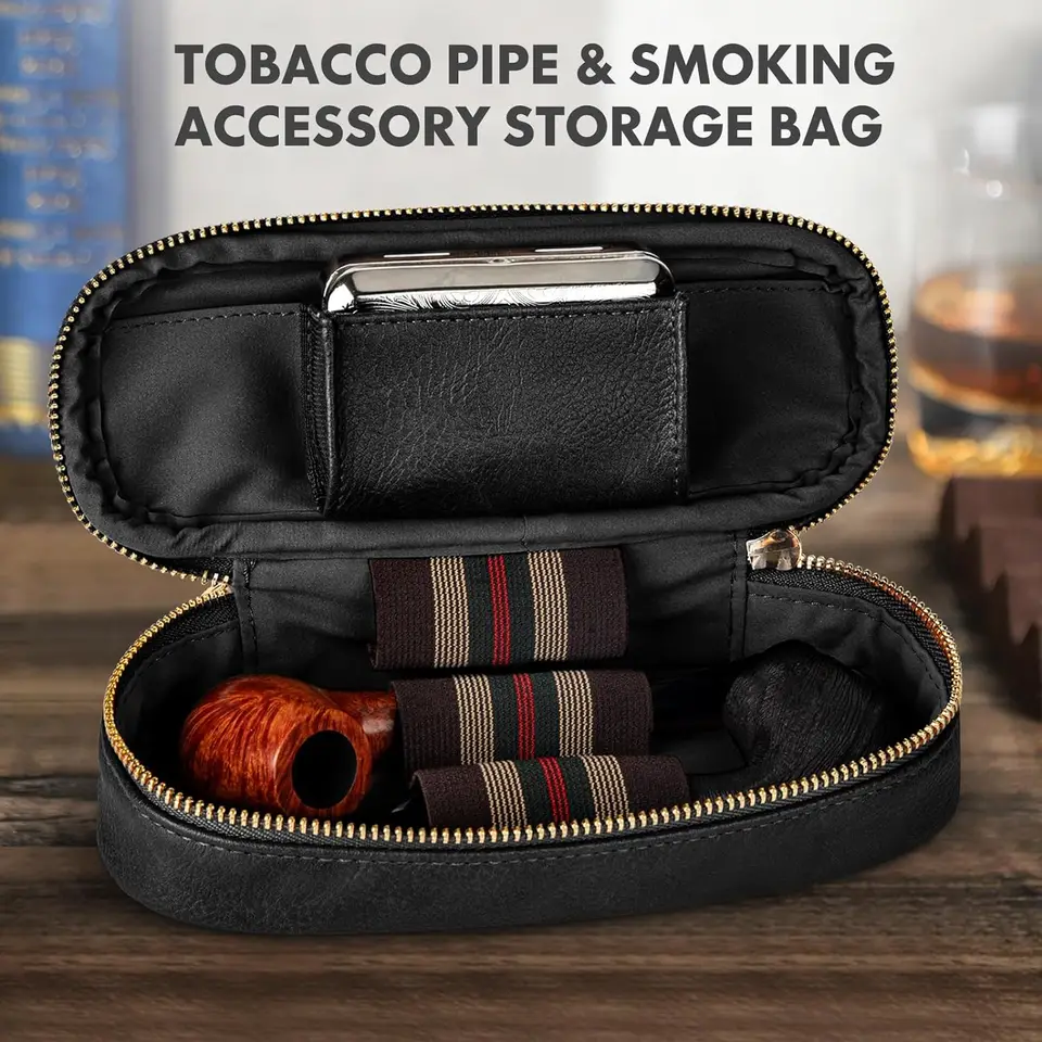 castleford tobacco pouch & Pipe Combination Black Leather Castleford Button &