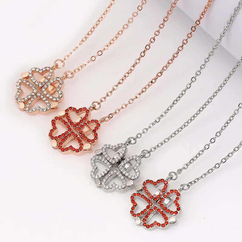 

New heart-shaped hollowed-out four-leaf clover collarbone necklace, sweater chain