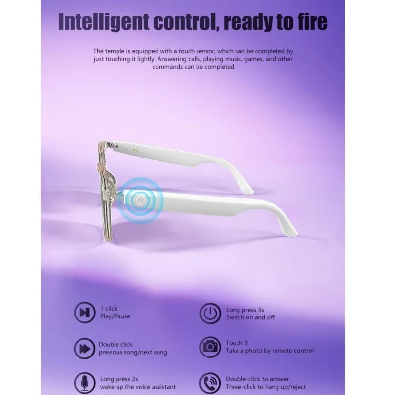 GS03 Smart Glasses BT5.3 Bluetooth Glasses Smart Touch Audio Music BT Calling Remote Camera AI Voice Assistant for Men Women
