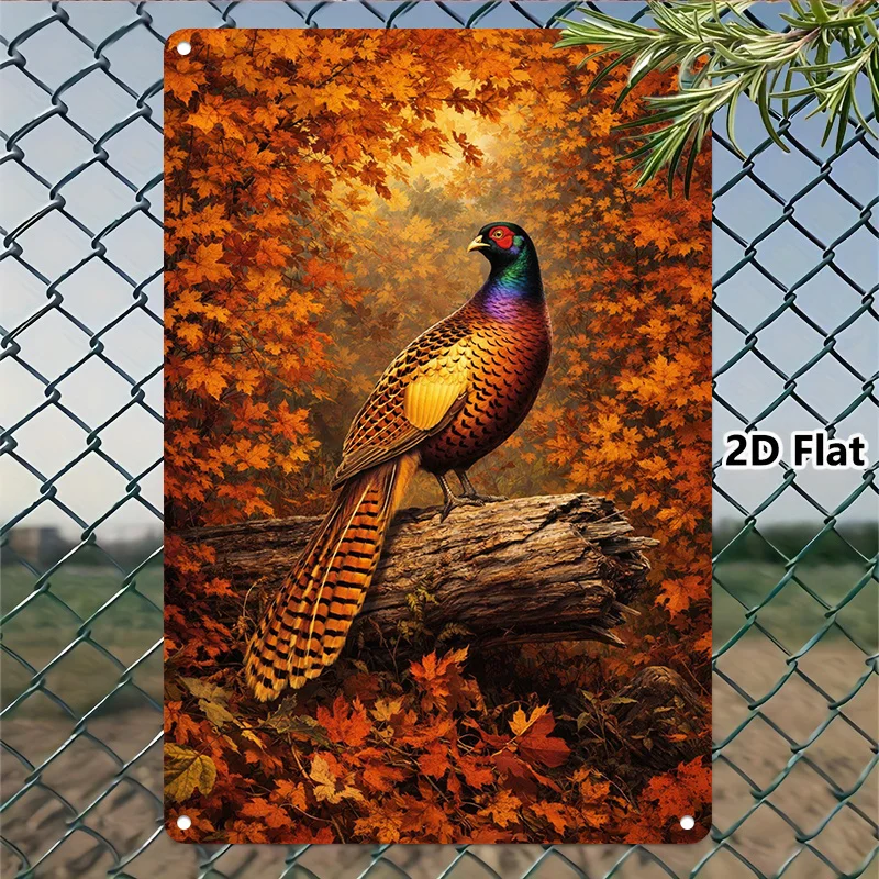 2D Flat - 1pc Pheasant Tinplate Painting | Vintage Iron Wall Art For Living Room, Bedroom, Hallway, Kitchen Decoration, Multipur