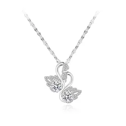 White gold double swan necklace light luxury niche swan pendant female clavicle chain for girlfriend