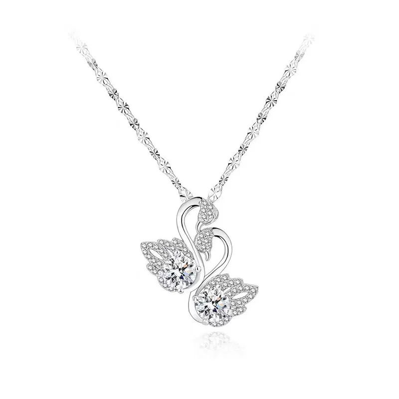 White gold double swan necklace light luxury niche swan pendant female clavicle chain for girlfriend