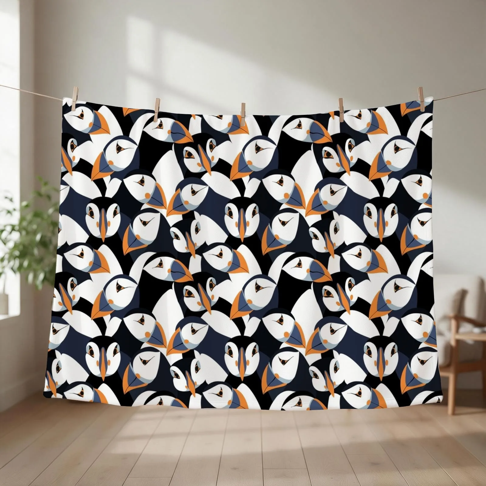 Puffins with orange beaks Throw Blanket Giant Sofa blankets ands Hairy Luxury Throw Blankets