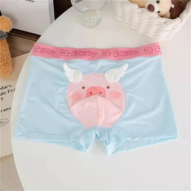 Funny Cartoon Pig Flat Boxers Sexy Men Underwear Ice Silk Boyfriend Gifts Shorts U Convex Pouch Boxershorts Summer Pink Panties