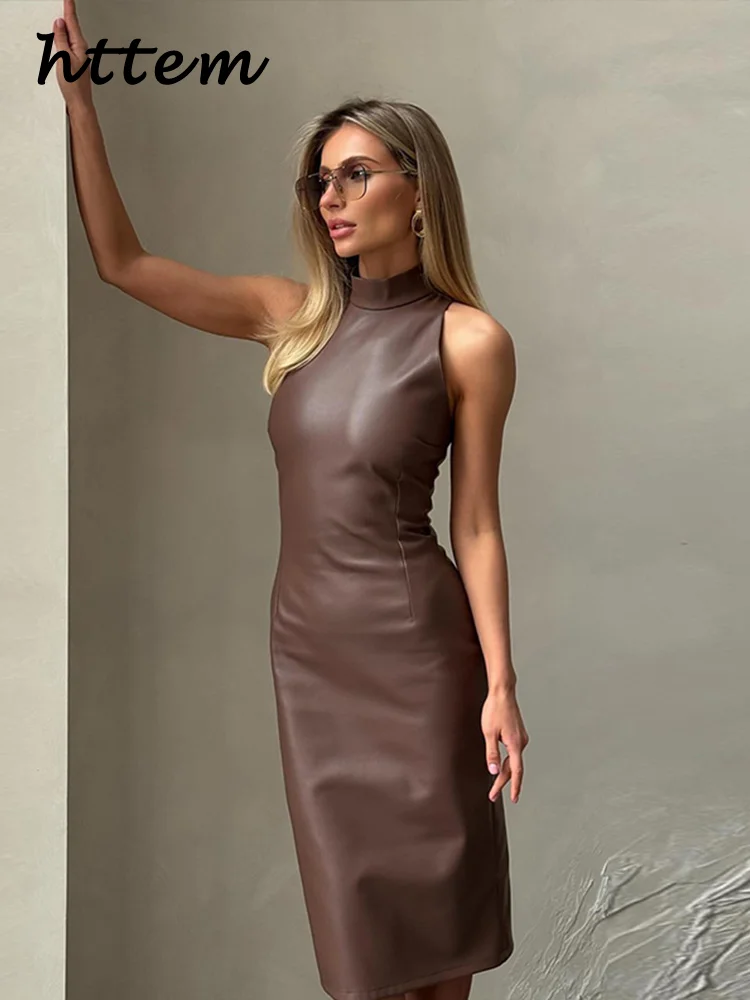 Vintage Midi Leather Dress Women Slim Turtleneck Sleeveless Hip Package Female Dresses 2025 Autumn Lady Elegant Party Vestidos - AliExpress 200000345 Vintage Midi Leather Dress Women Slim Turtleneck Sleeveless Hip Package Female Dresses 2025 Autumn Lady Elegant Party Vestidos - AliExpress 200000345
