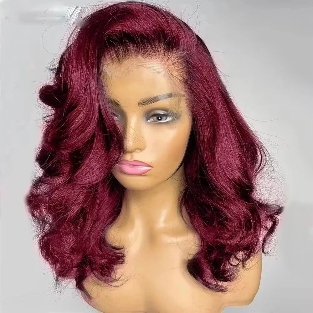 99J Burgundy Body Wave Bob Wig Human Hair 13X4 Lace Front Wigs HD Lace Frontal Wigs Pre Plucked Frontal Wigs Human Hair