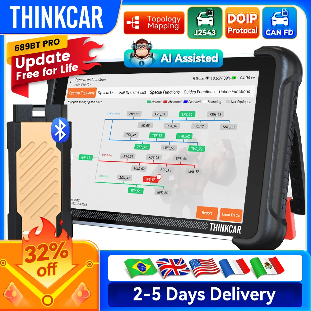 Image of THINKSCAN 689BT Pro Schlüsselprogrammiergerät Topologiemapping, ECU-Codierung, bidirektionales CAN FD DOIP, 35 Reset-Funktionen, lebenslange kostenlose Updates