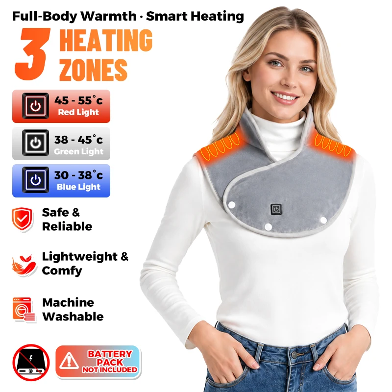 3 Heating Zones Electric Heated Shawl Women Men Cervical Brace Wrap Thermal Compress Relieve Fatigue Warm Back Relax Pad
