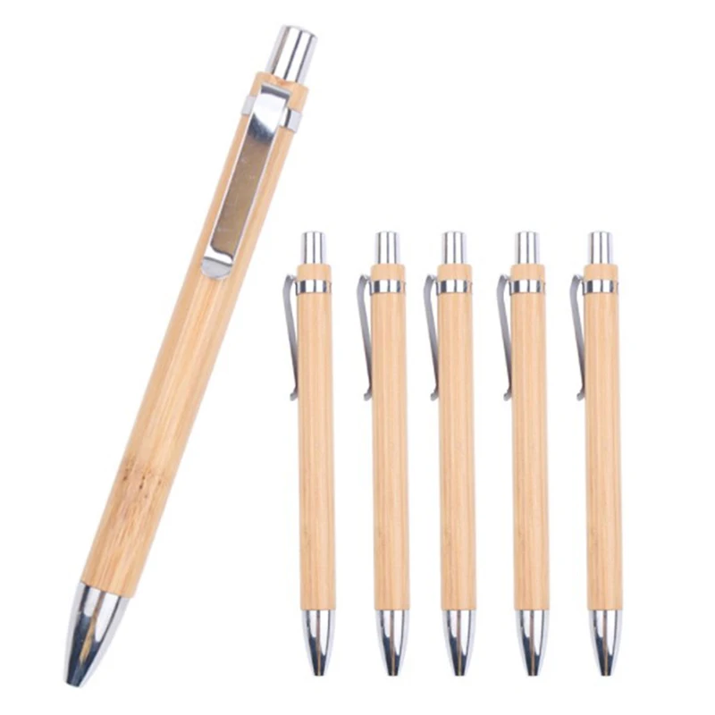 4Pcs Set Bamboo Wood Ballpoint Pen 1.0mm Bullet Tip Blue Black Ink Signature Ball Pen Office School Wrting Stationery