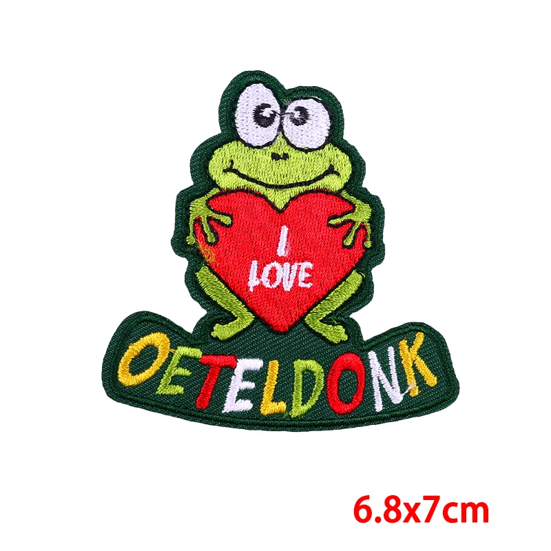 Stickerei Patch Aufkleber DIY herzförmigen Frosch Niederlande Oeteldonk Party Karneval Cartoon Applikation Eisen auf Patches für Kleidung