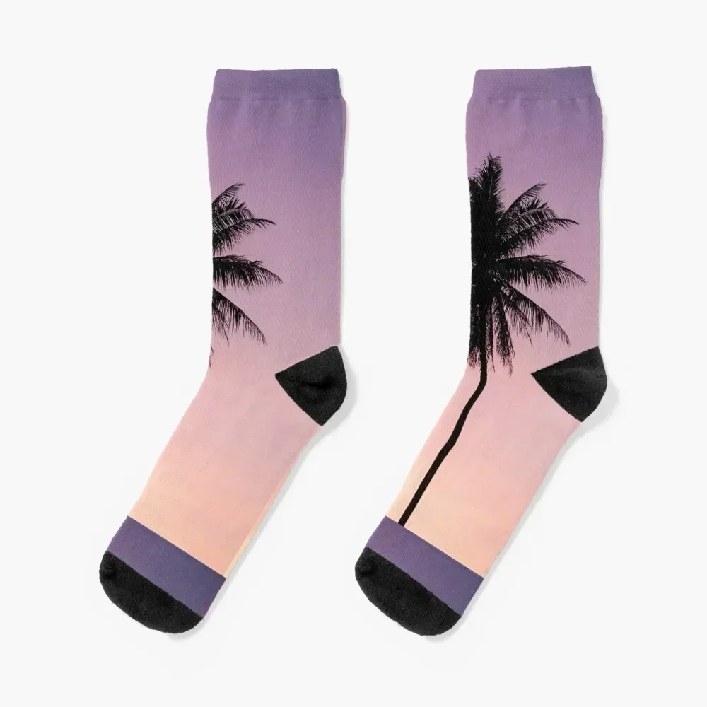 Purple Palm Tree Sunset Sky Socks Rugby cotton Soccer Socks Women Men's