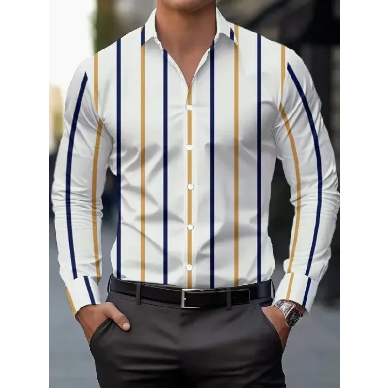 

Men's Casual Shirt Collar, Spring and Autumn Thin Style, Multi-color Line Printed Long Sleeved Shirt