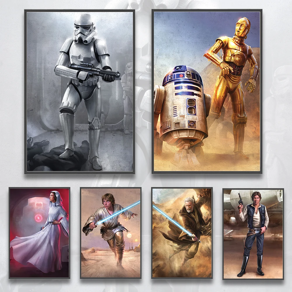 

Star Wars C-3PO R2-D2 Self-adhesive Poster Movie Figures Home Decoration Painting Wall Art Bedroom Decor Skywalker Wallpaper