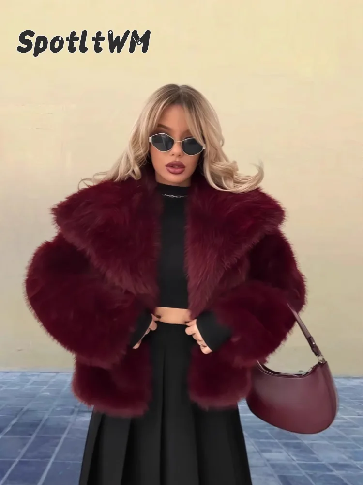 Women Solid Faux Fur Coats Cropped Large Lapel Collar Long Sleeve Open Front Loose Warm Short Coat Autumn Winter Street Outfits