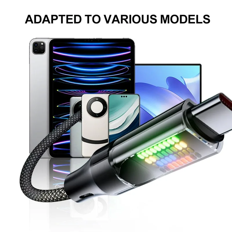 100 W Gamer RGB leuchtendes USB-C-Kabel Typ C auf Typ C PD Schnellladekabel Nylon geflochten für Samsung MacBook Pro Air IPhone 17 Uhr