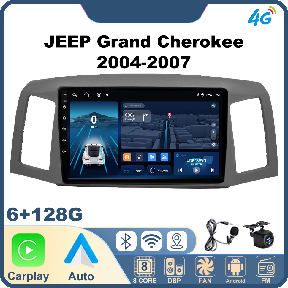 2 Din Autoradio Androidauto Carplay Android 12 per JEEP Grand Cherokee 2004-2007 WIFI BT IPS GPS 4G Lettore multimediale automobilistico