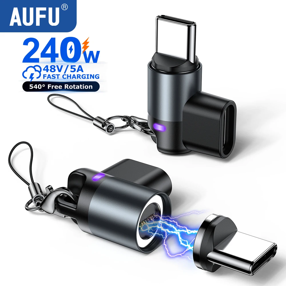 AUFU 9-Pin Magnetischer Adapter Typ C zu USB C Schnellladung USB-C Magnet-Konverterkabel für iPhone 16 MacBook Samsung Xiaomi Laptop