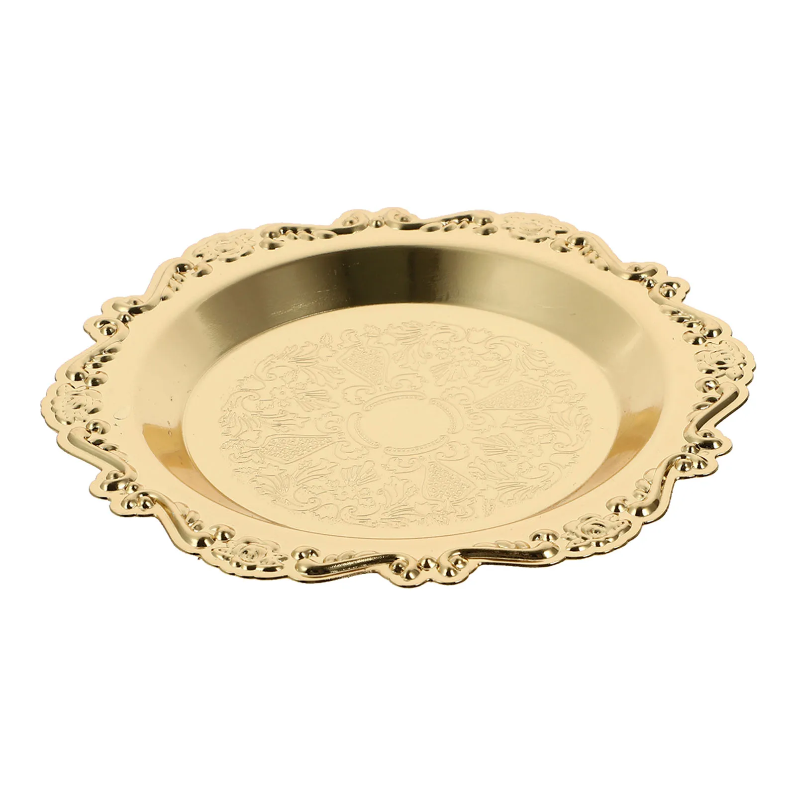 Retro Tray Iron Craft Vintage Home Decor Golden Wrought Round Tealight Holder Desktop Storage Container for Living