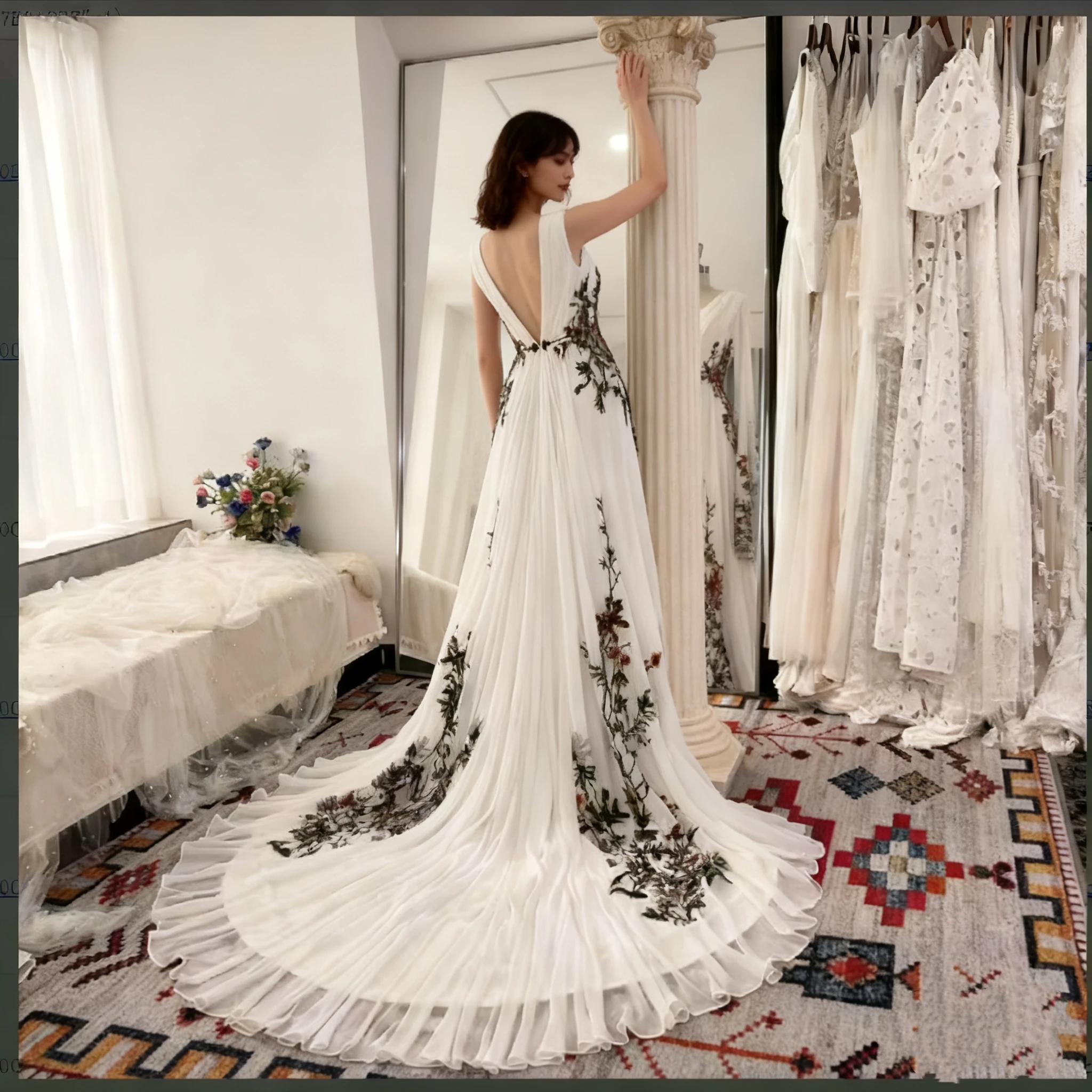 فستان زفاف Mryarce A Line ملون ومطرز بالزهور وأكمام طويلة