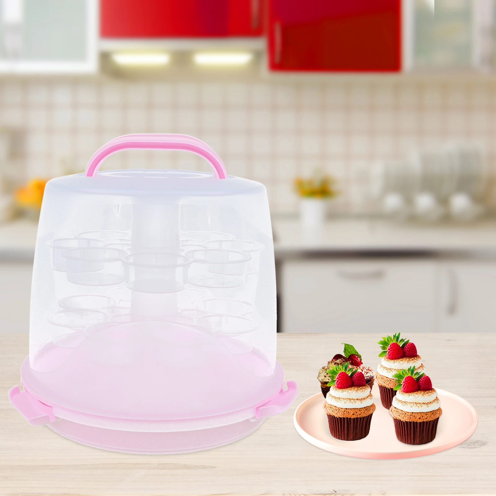 

3 Tier 24 Portable Cupcake Container Cake Carrier Stand with Locking Lid & Handle Muffin Holder For Dome Box Pie Cookies