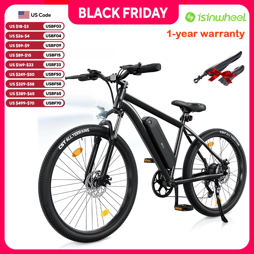 

isinwheel M10 Electric Bike Adult 500W 26" Commuting Electric Mountain Bike 20MPH Max Range 55+ Miles Removable Battery E Bike