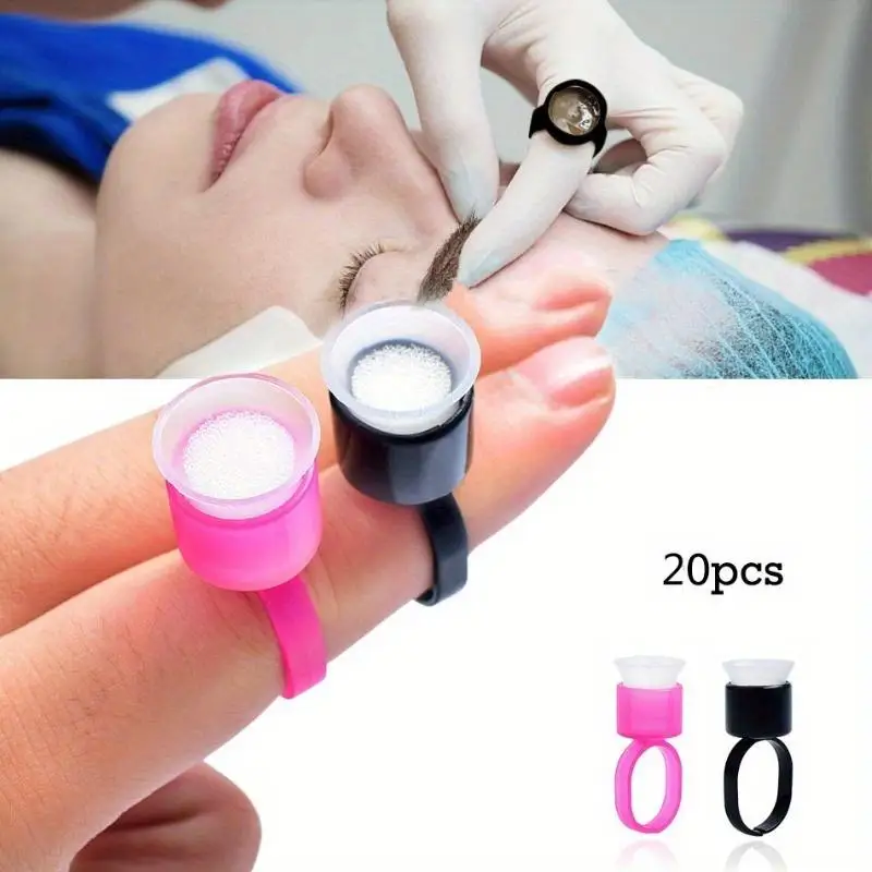 

20Pcs/Lot Tattoo Ink Ring Cups Glue Cap with Sponge Microblading Pigment Cup Holder Permanent Makeup Supplies