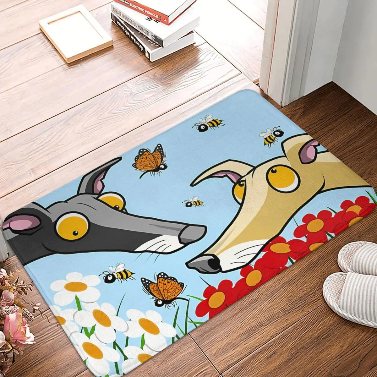 Hounds Bees And Flutterbyes Geryhound Greyhounds Dog Doge Long Leg Non-slip Rug Doormat Living Room Mat Balcony Carpet