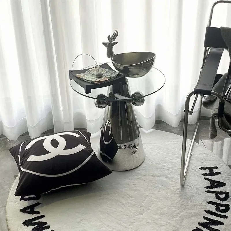 Table Basse en Acier Inoxydable, Table d'Appoint Légère de Luxe, Mobilier de Salon d'Hôtel