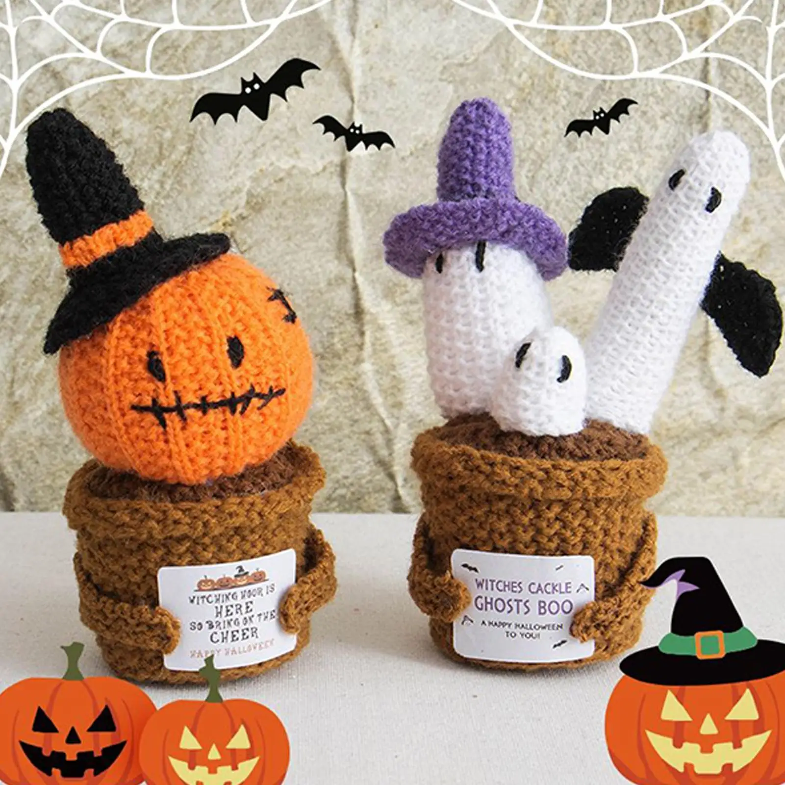 

Mini Funny Knitted Wool Halloween Toy with Positive Card - Creative Crochet Doll Cheer Up Gift Halloween Decoration Party Favor