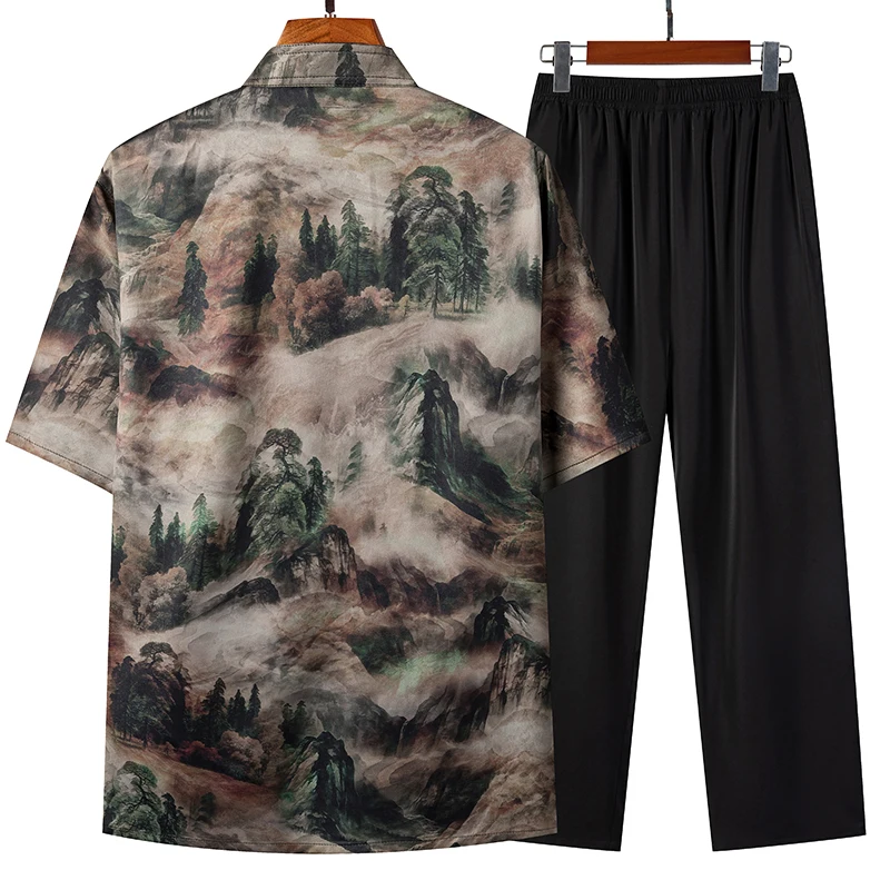 Camicie + pantaloni in stile cinese estate 100% cotone lino abbigliamento sportivo set Casual da uomo primavera moda maschile pantaloni in stile