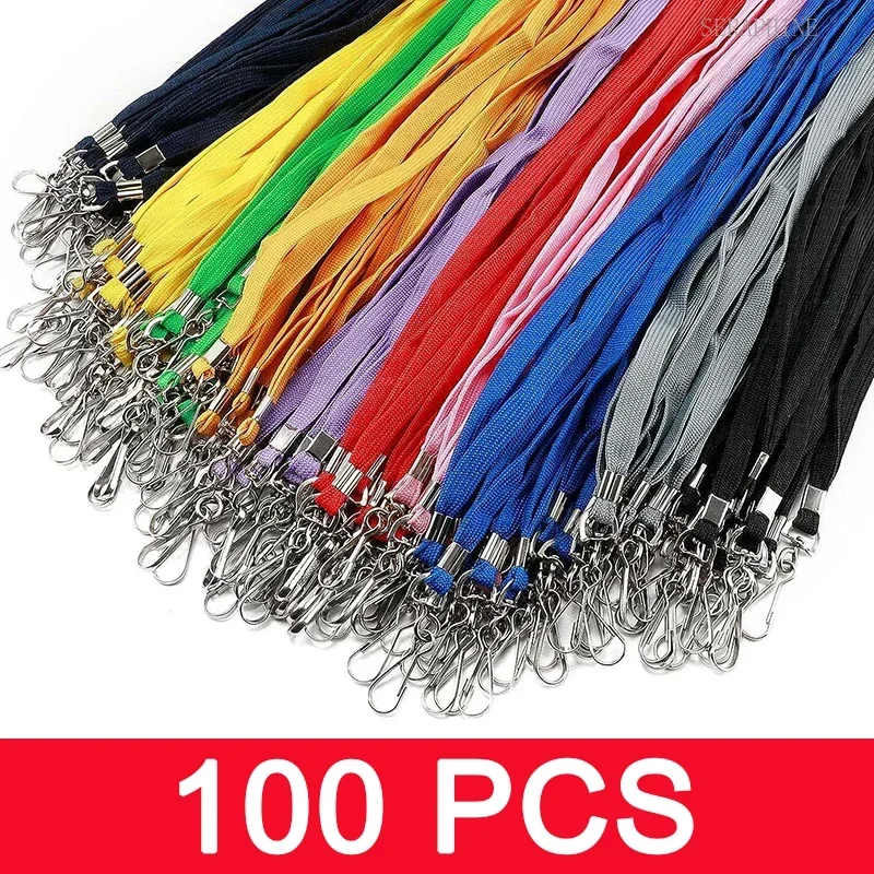 100 pcs /lot Nylon Safety Lanyards Neck Rope for Card Holder Keychain Badge ID Card Wholesale of Black Blue Red Green Landyard