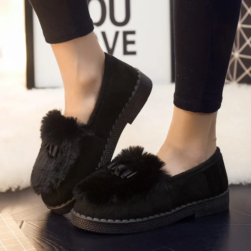 Cotton Shoes Women Beanie Shoes Autumn and Winter Warm Plus Velvet Cotton Korean Style Low Cut Flat Soled Lazy Furry Shoes