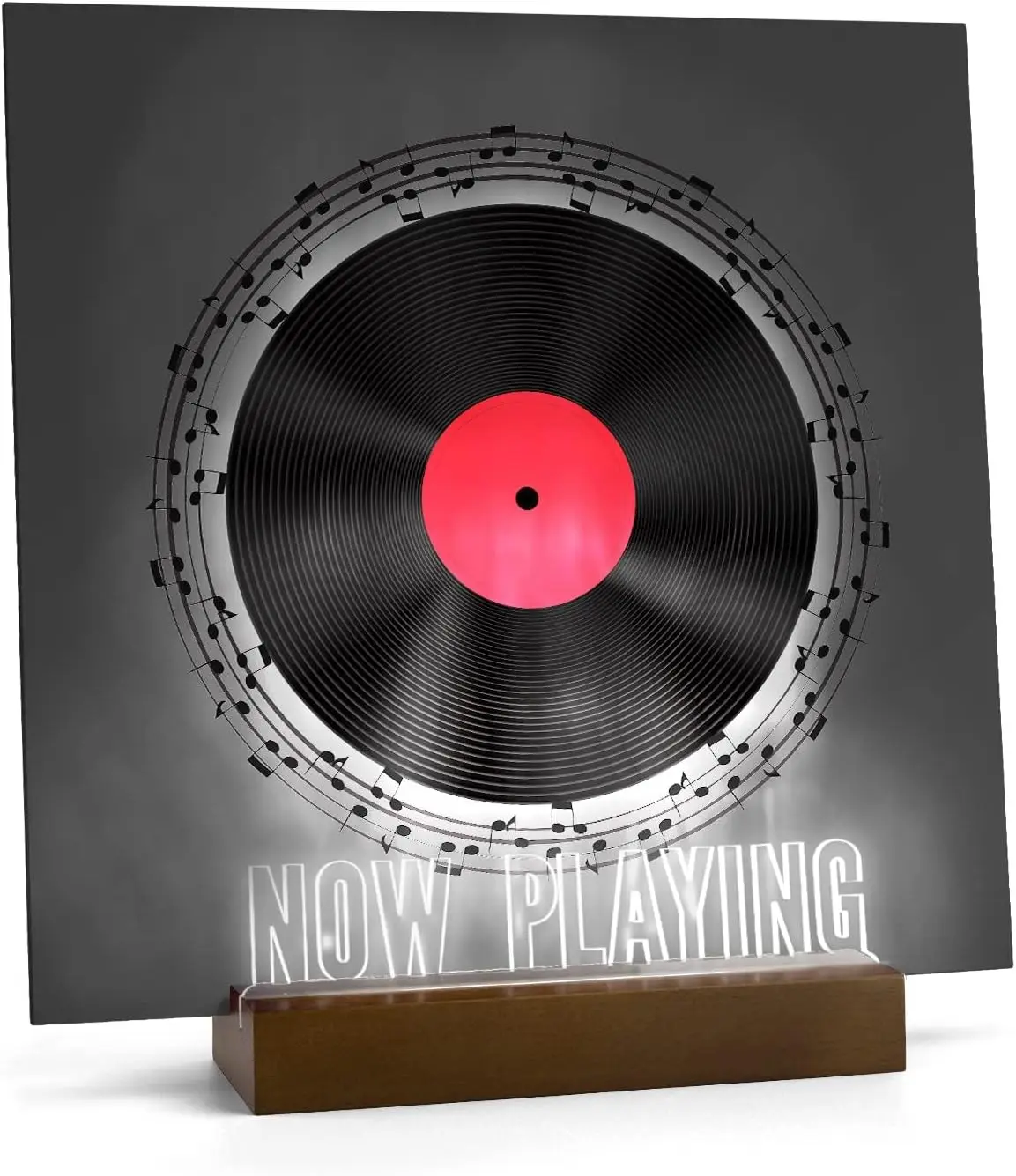 Light Up Wooden Vinyl Record Stand with Multi-Color LED, Acrylic Sign for LP Display, Now Spinning Hip Hop Rack