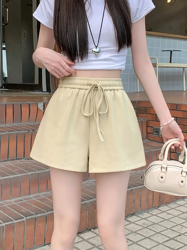 

Женские повседневные шорты больших размеров с эластичным поясом, А-силуэт, свободные, утягивающие, спортивные, с широкими штанинами, летние, новинка, для повседневной носки