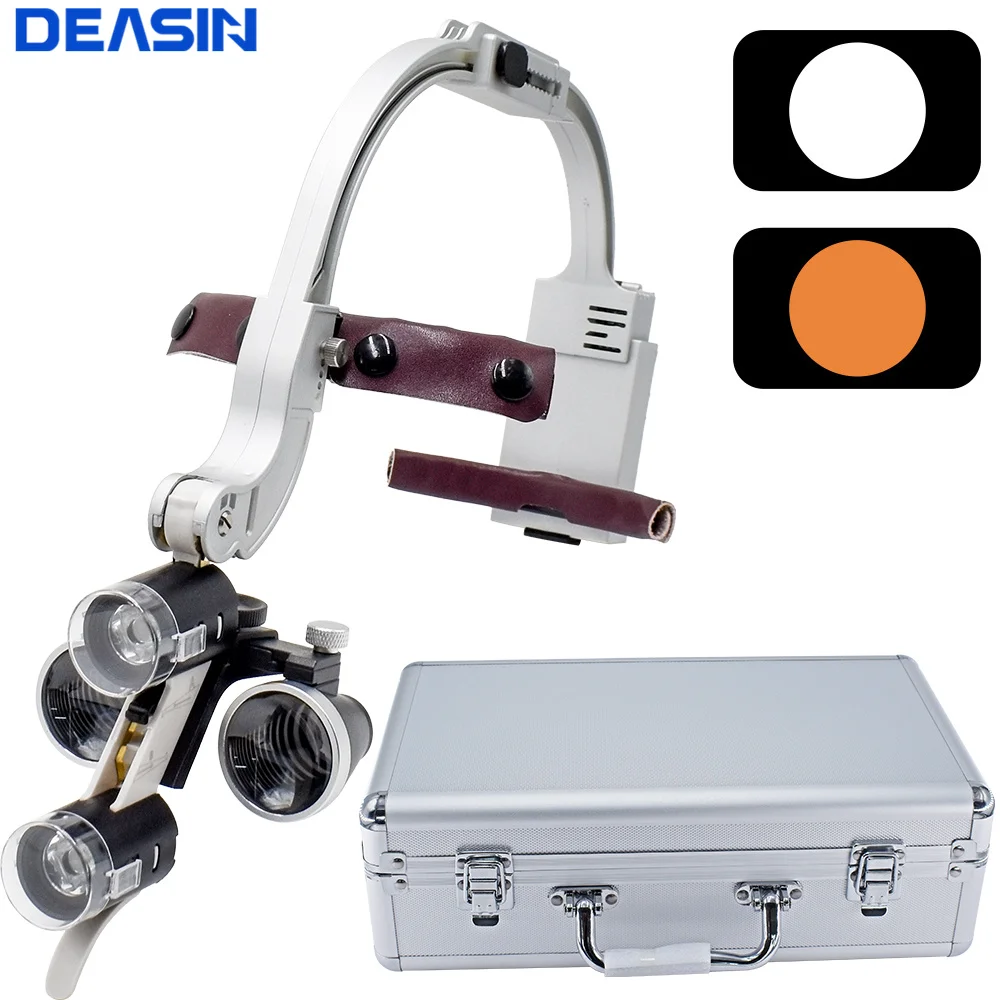 

2.5X/3.5X Headband Ajustable 5W Headlamp Magnifier Dental LED Headlight Binocular Loupes With Yellow Filter Dentistry Equipment