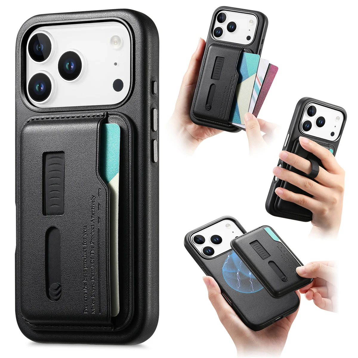 For Magsafe Magnetic Leather Wallet Luxury Phone Case for IPhone 17 Air 16E 16 15 14 13 12 Pro Max Card Holder Bag Purse Cover