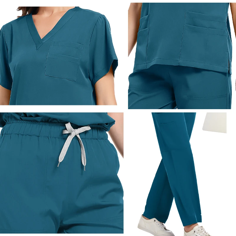 Mens Scrubs Uniform Sets Soft High Quality Scrub Nurse Unisex Beauty SPA Jogger Pants Sets Surgical Workwear Pet Doctor