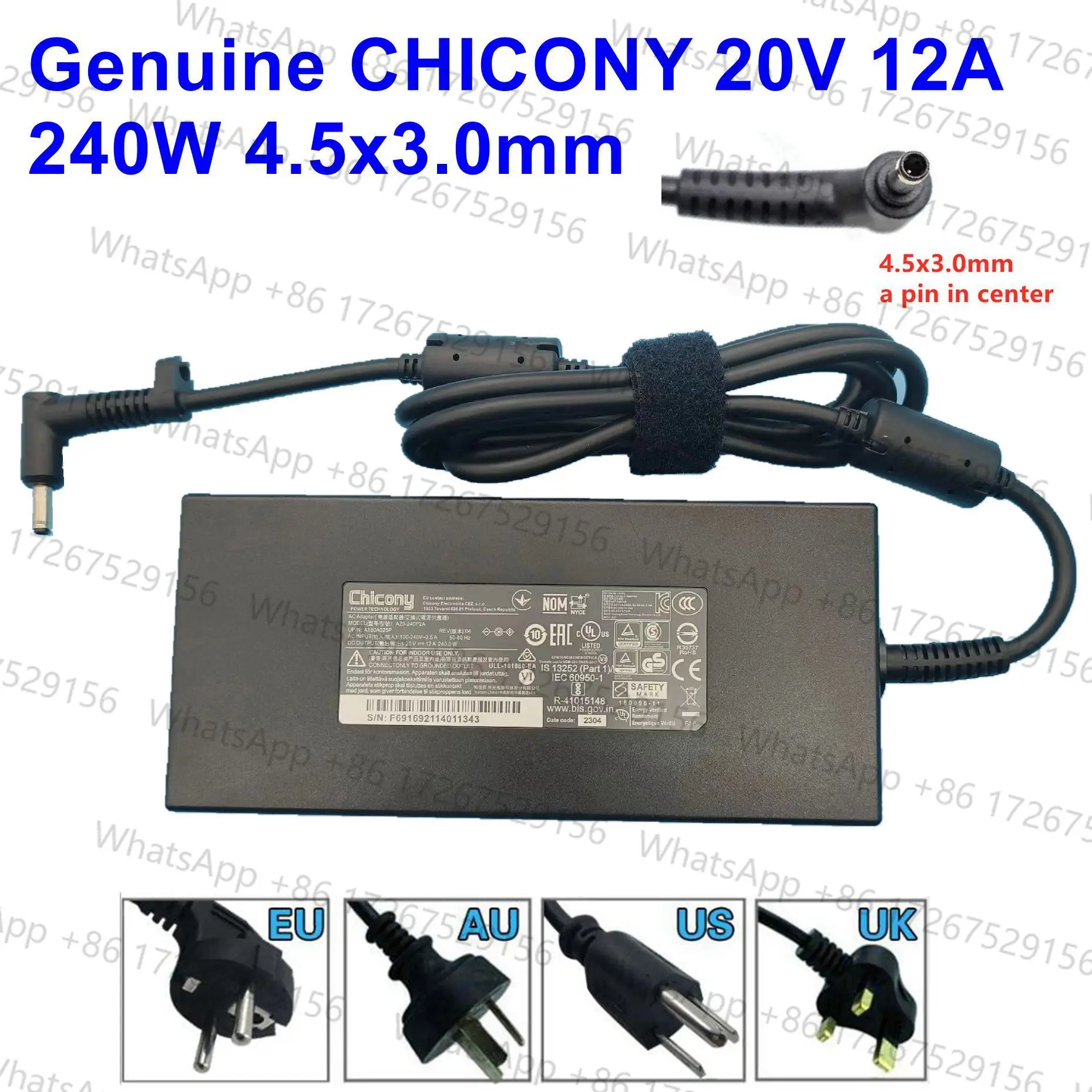 Genuine CHICONY 20V 12A 240W 4.5x3.0mm AC DC Power Adapter A20-240P2A A240A010P For MSI Laptop Power Supply Charger
