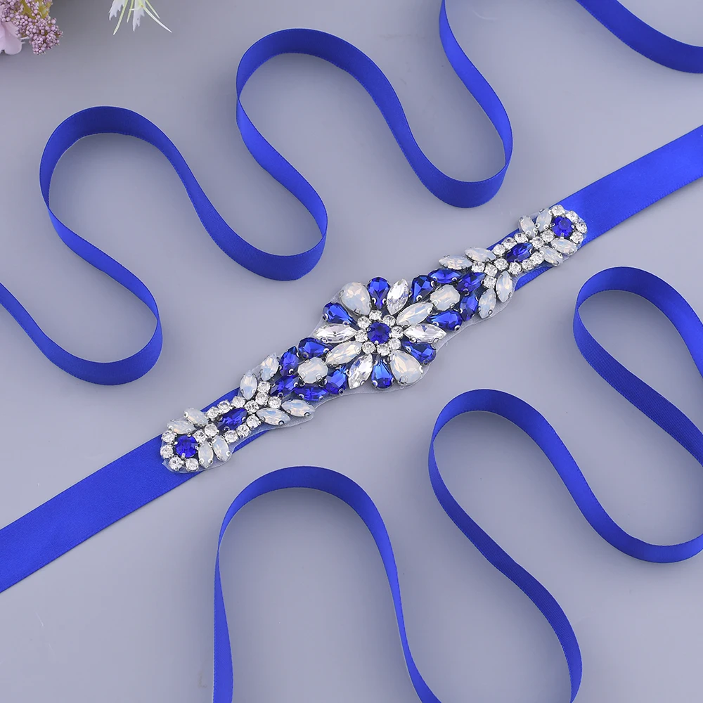 S424 Luxury Royal Blue Rhinestone Belt for Women Crystal Decorative Sash Blue Sequin Ideal for Bride\'s Dress Wedding Accessories