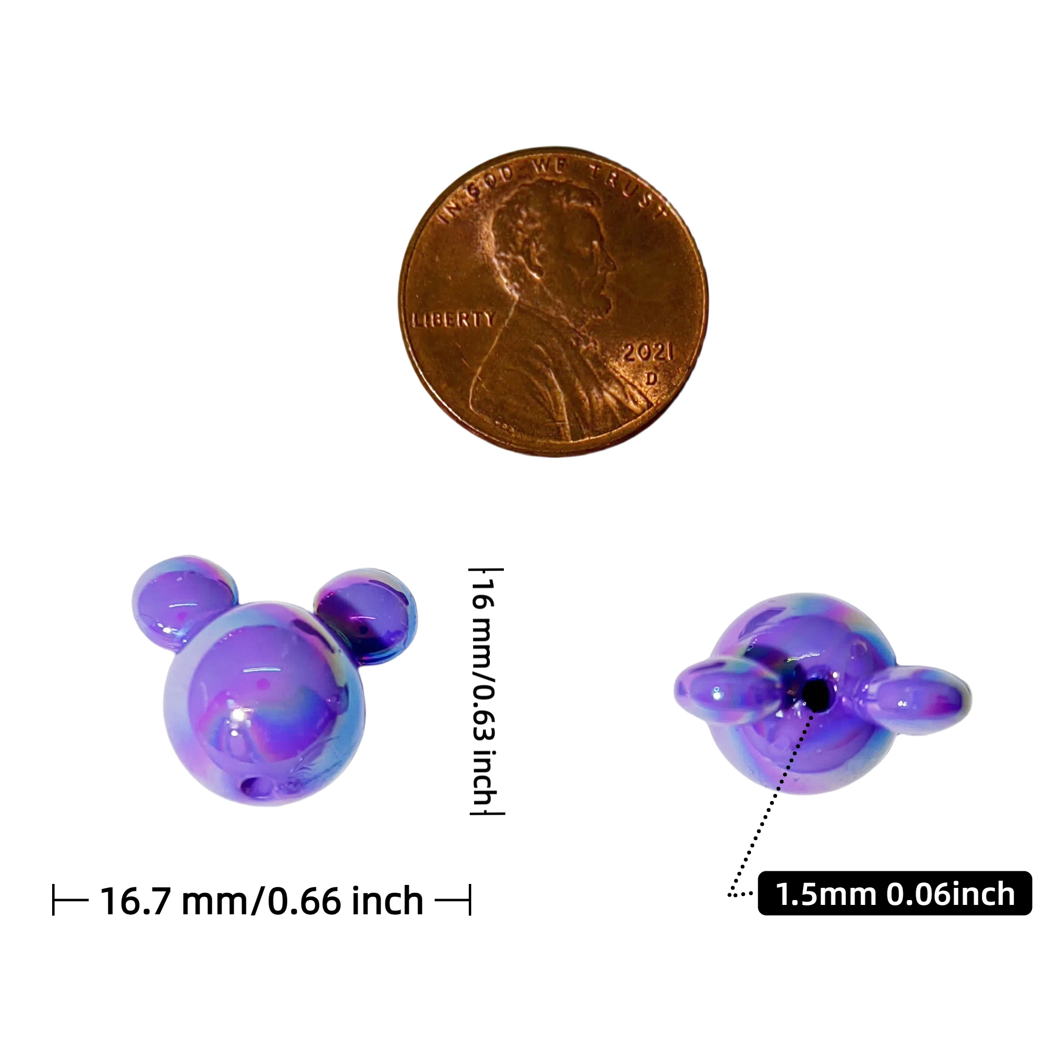 20pcs/Bag 16mm Cartoon Perforated AB Colorful Vertical Hole Mouse Head Acrylic Beads Bracelet Accessories DIY Handmade